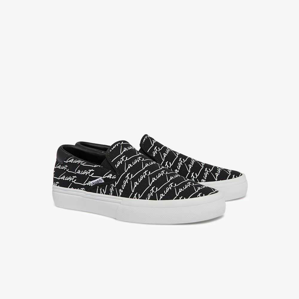 Black/Offwhite Lacoste Jump Serve Canvas Print Slip-On | XVPSKB-825