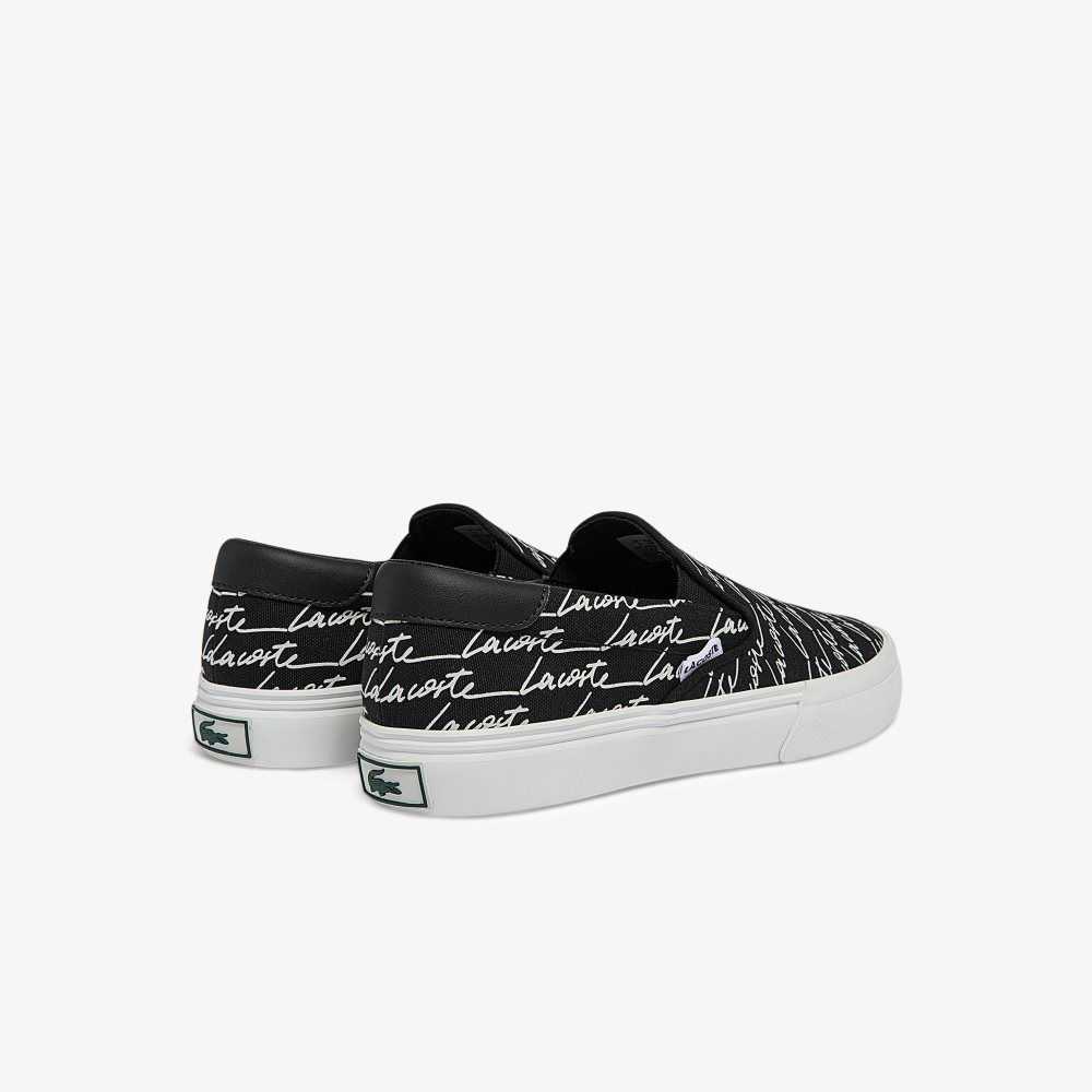 Black/Offwhite Lacoste Jump Serve Canvas Print Slip-On | XVPSKB-825