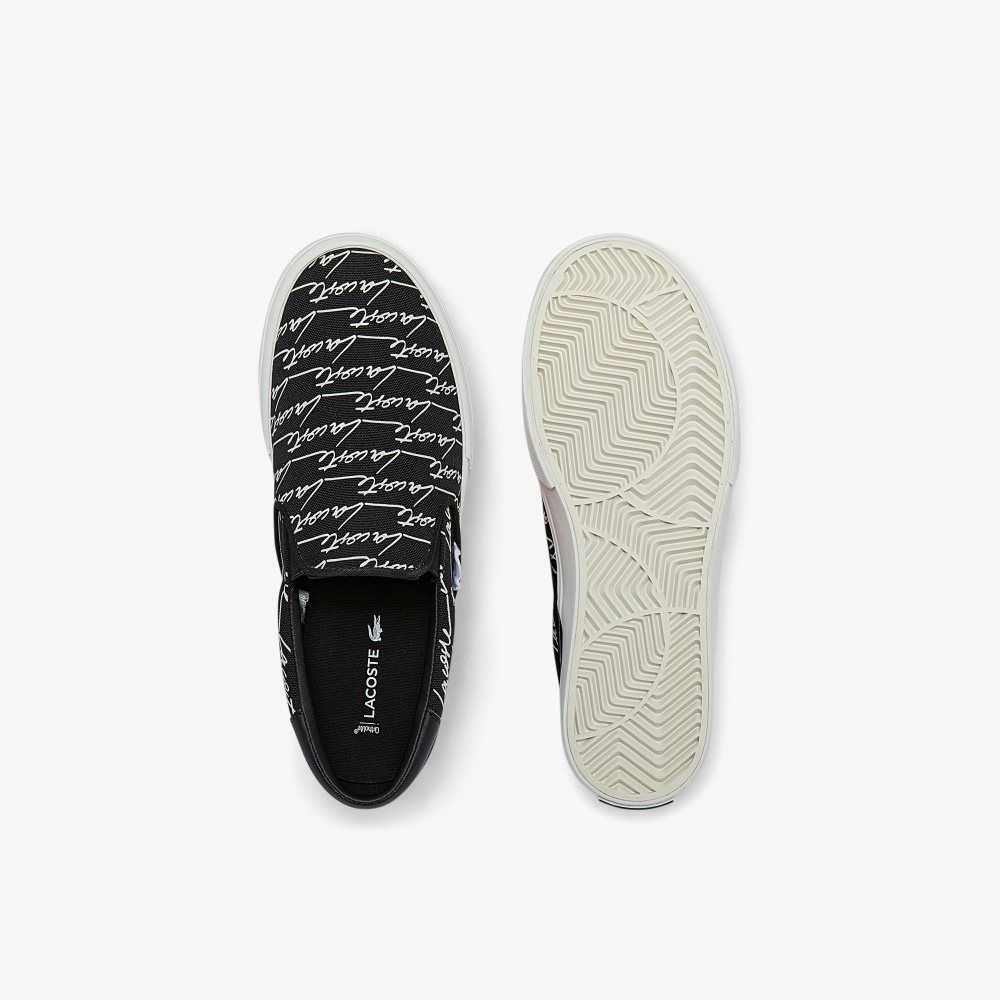 Black/Offwhite Lacoste Jump Serve Canvas Print Slip-On | XVPSKB-825