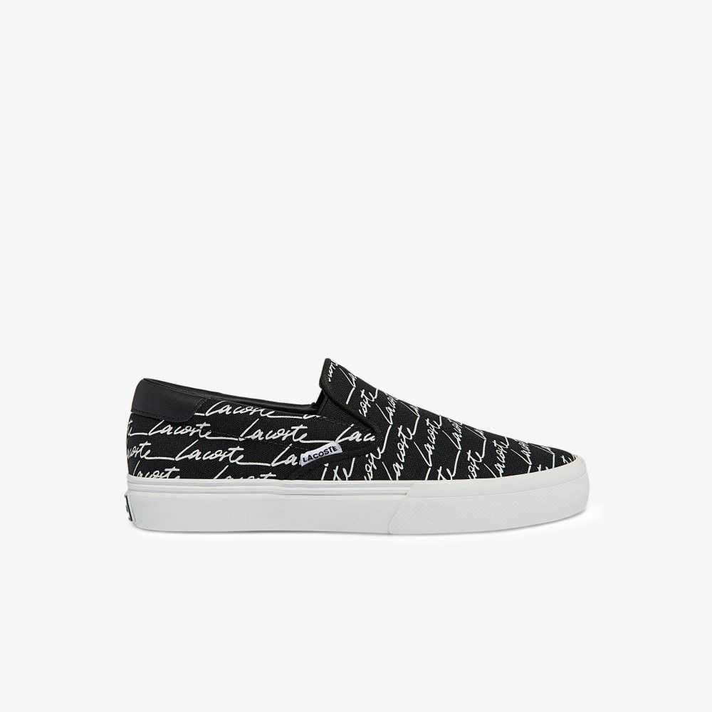 Black/Offwhite Lacoste Jump Serve Canvas Print Slip-On | XVPSKB-825