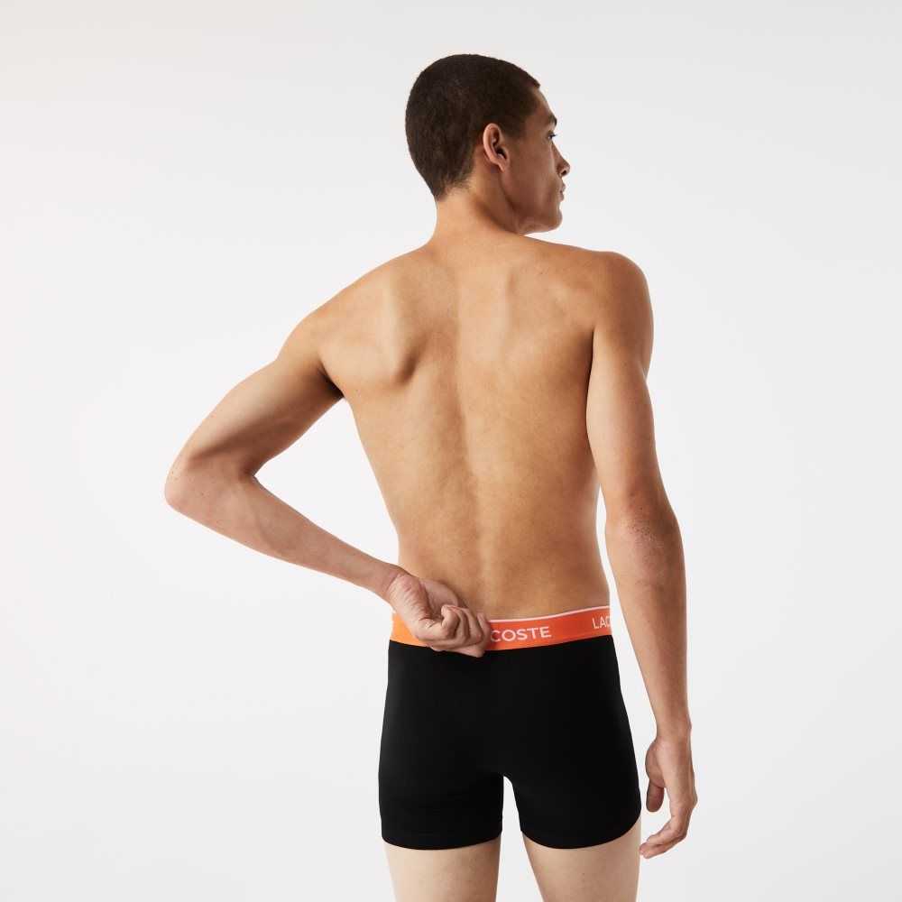 Black / Orange / Khaki Green / Blue Lacoste Long Cotton Boxer Brief 3-Pack | BDNOKU-729