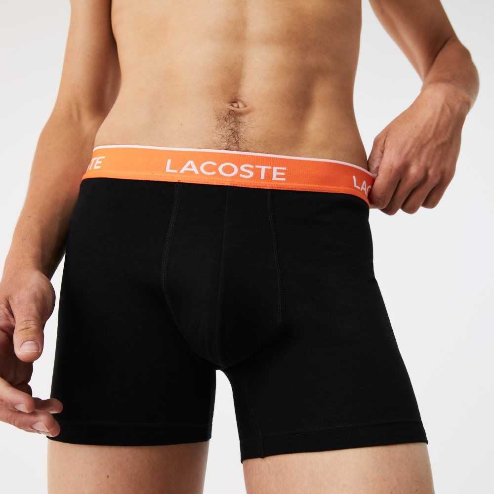 Black / Orange / Khaki Green / Blue Lacoste Long Cotton Boxer Brief 3-Pack | BDNOKU-729