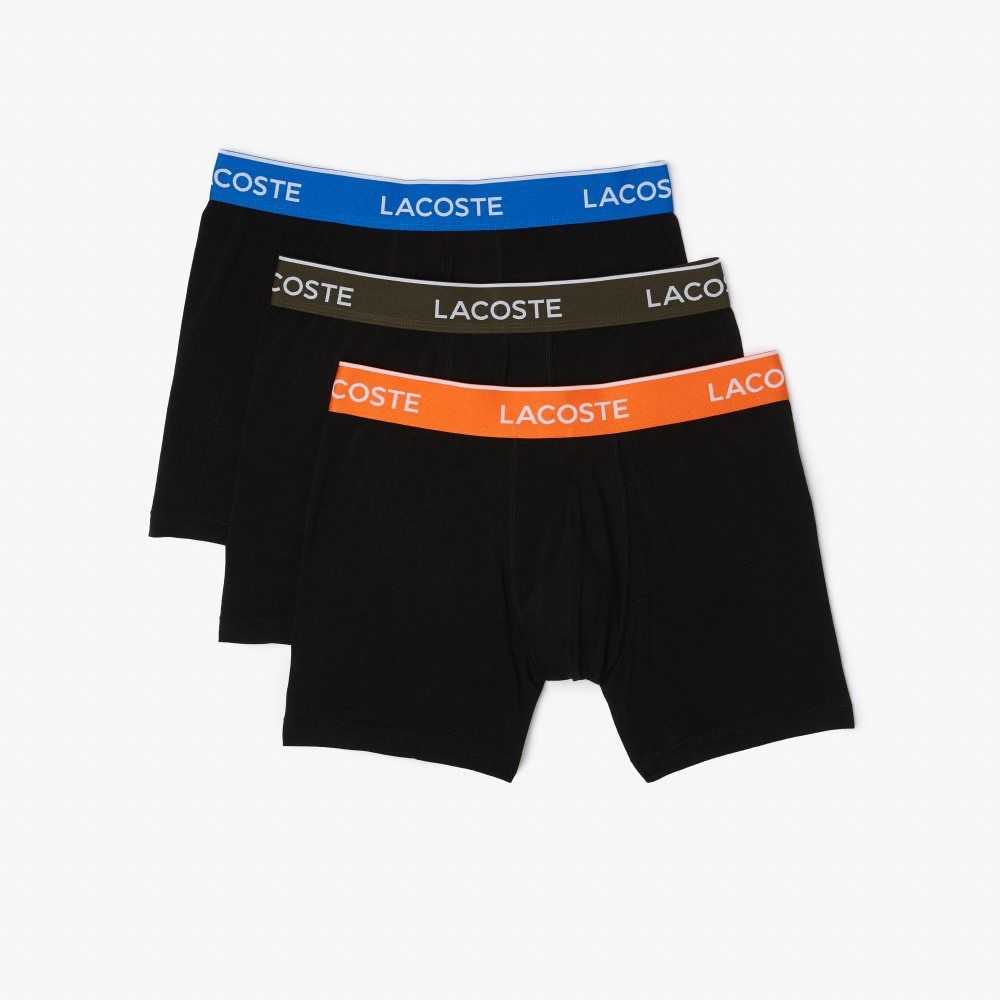 Black / Orange / Khaki Green / Blue Lacoste Long Cotton Boxer Brief 3-Pack | BDNOKU-729