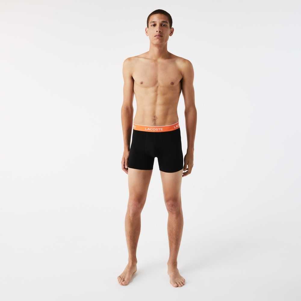 Black / Orange / Khaki Green / Blue Lacoste Long Cotton Boxer Brief 3-Pack | BDNOKU-729