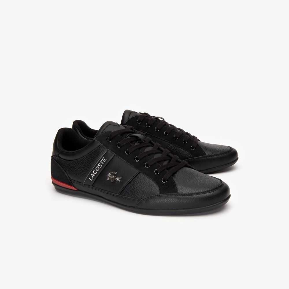 Black/Red Lacoste Chaymon Leather Sneakers | LXDZSM-530