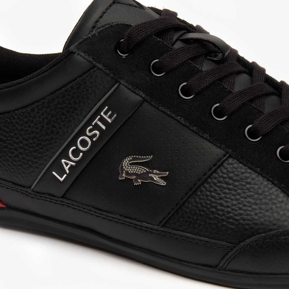 Black/Red Lacoste Chaymon Leather Sneakers | LXDZSM-530