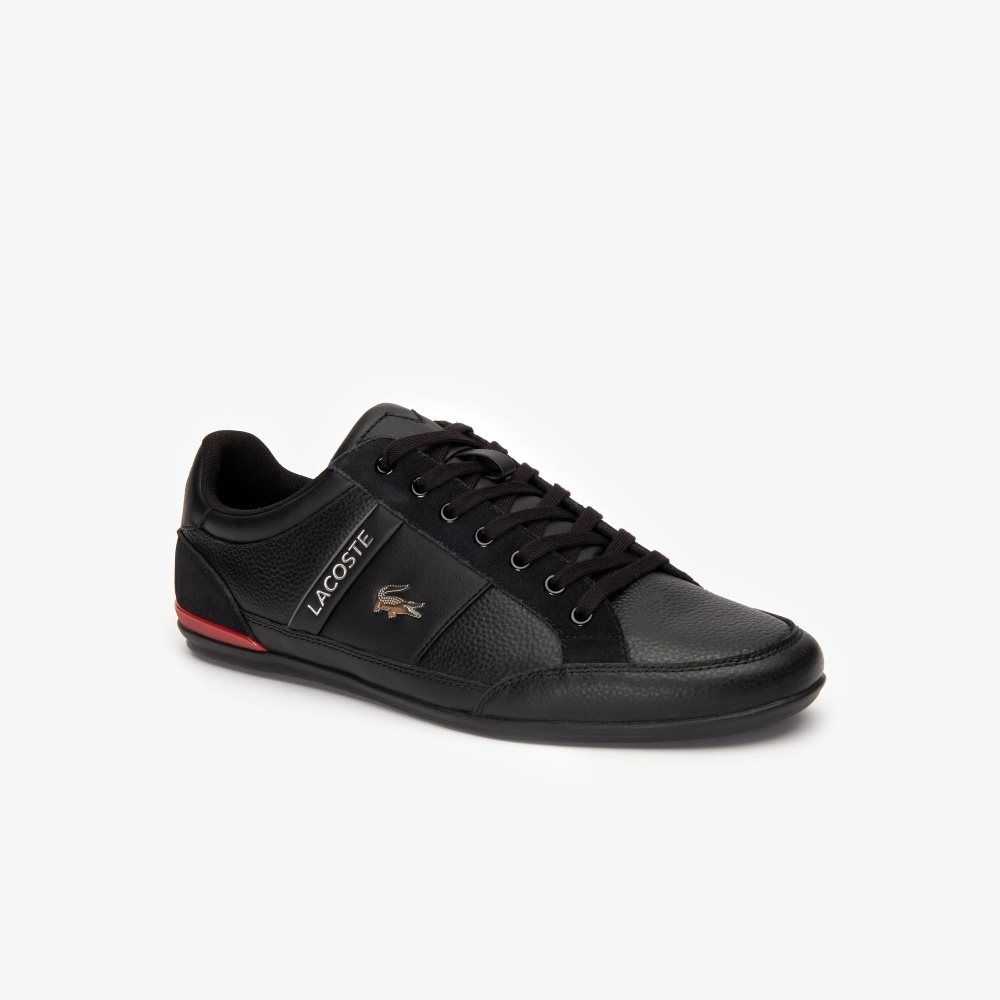 Black/Red Lacoste Chaymon Leather Sneakers | LXDZSM-530