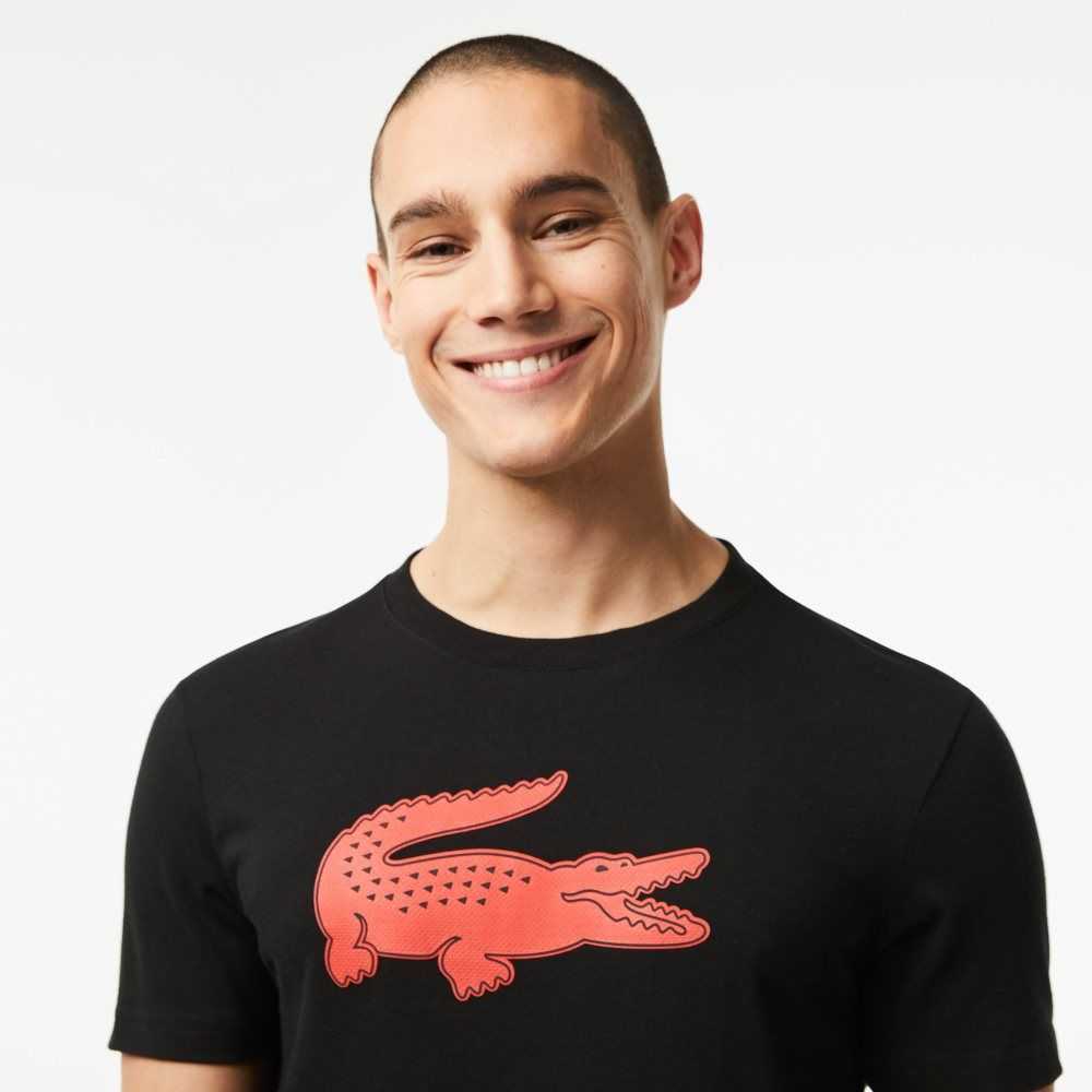 Black / Red Lacoste SPORT 3D Print Crocodile Breathable Jersey T-Shirt | EIJRSV-921