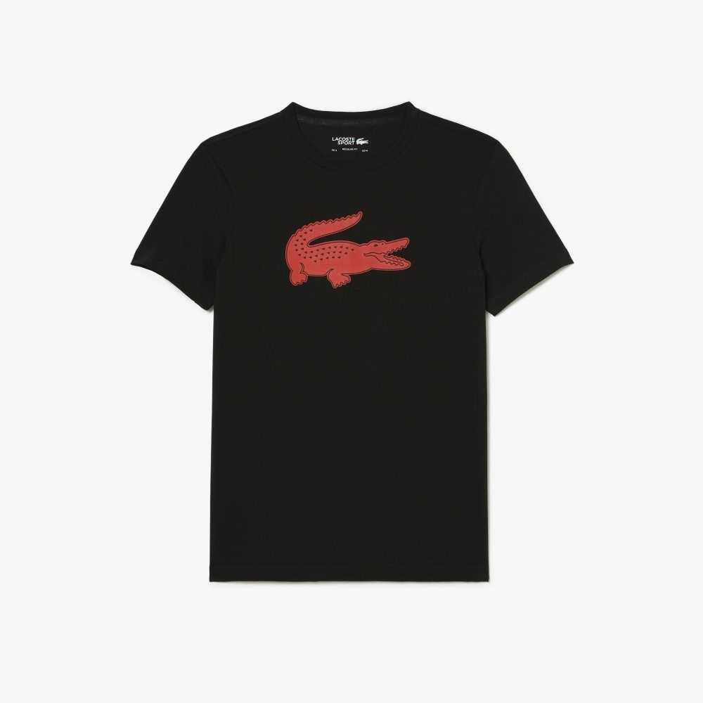 Black / Red Lacoste SPORT 3D Print Crocodile Breathable Jersey T-Shirt | EIJRSV-921