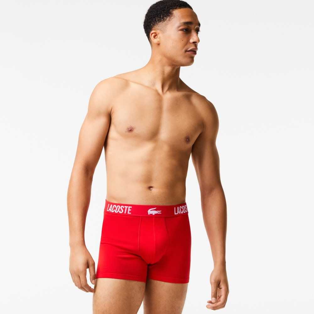 Black / Red / White Lacoste Branded Contrast Crocodile Boxer Brief 3-Pack | VCPLNZ-543