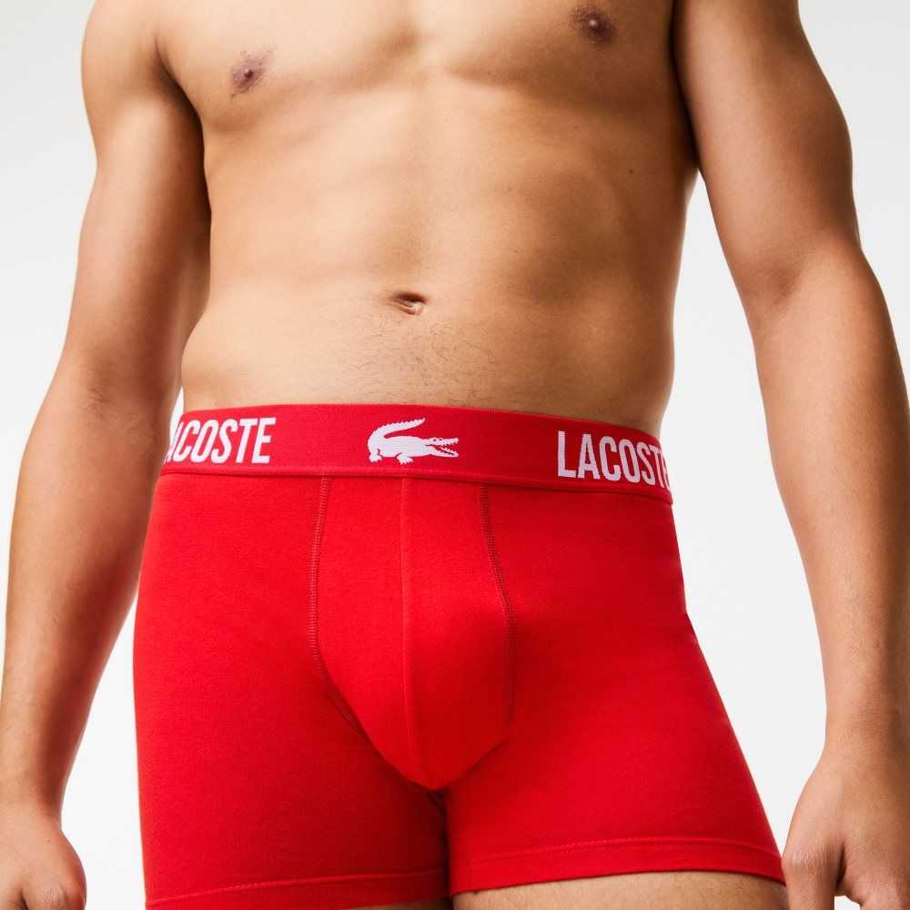 Black / Red / White Lacoste Branded Contrast Crocodile Boxer Brief 3-Pack | VCPLNZ-543