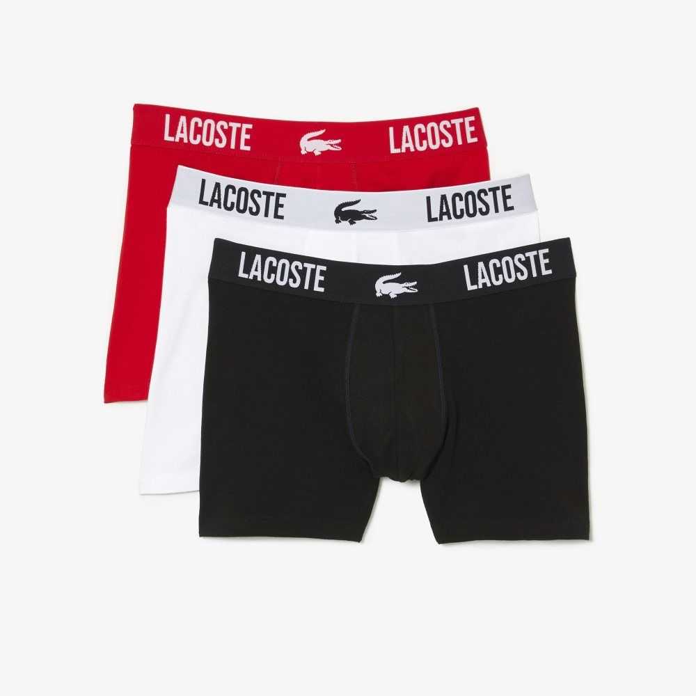 Black / Red / White Lacoste Branded Contrast Crocodile Boxer Brief 3-Pack | VCPLNZ-543