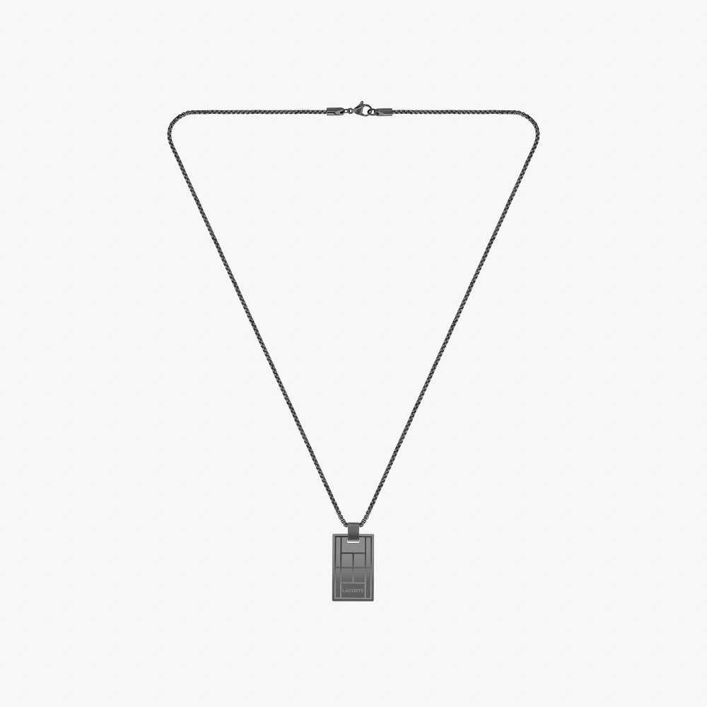 Black Steel Lacoste Tennis Court Necklace | IHCQLO-453