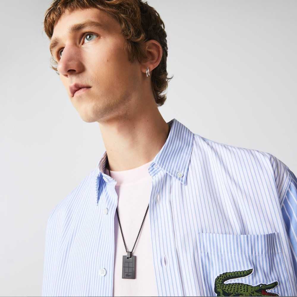 Black Steel Lacoste Tennis Court Necklace | IHCQLO-453