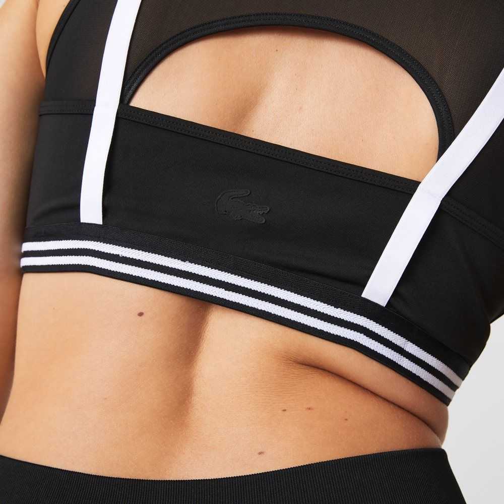 Black / White / Black Lacoste SPORT Contrast Accents Sports Bra | ZKBVSM-735