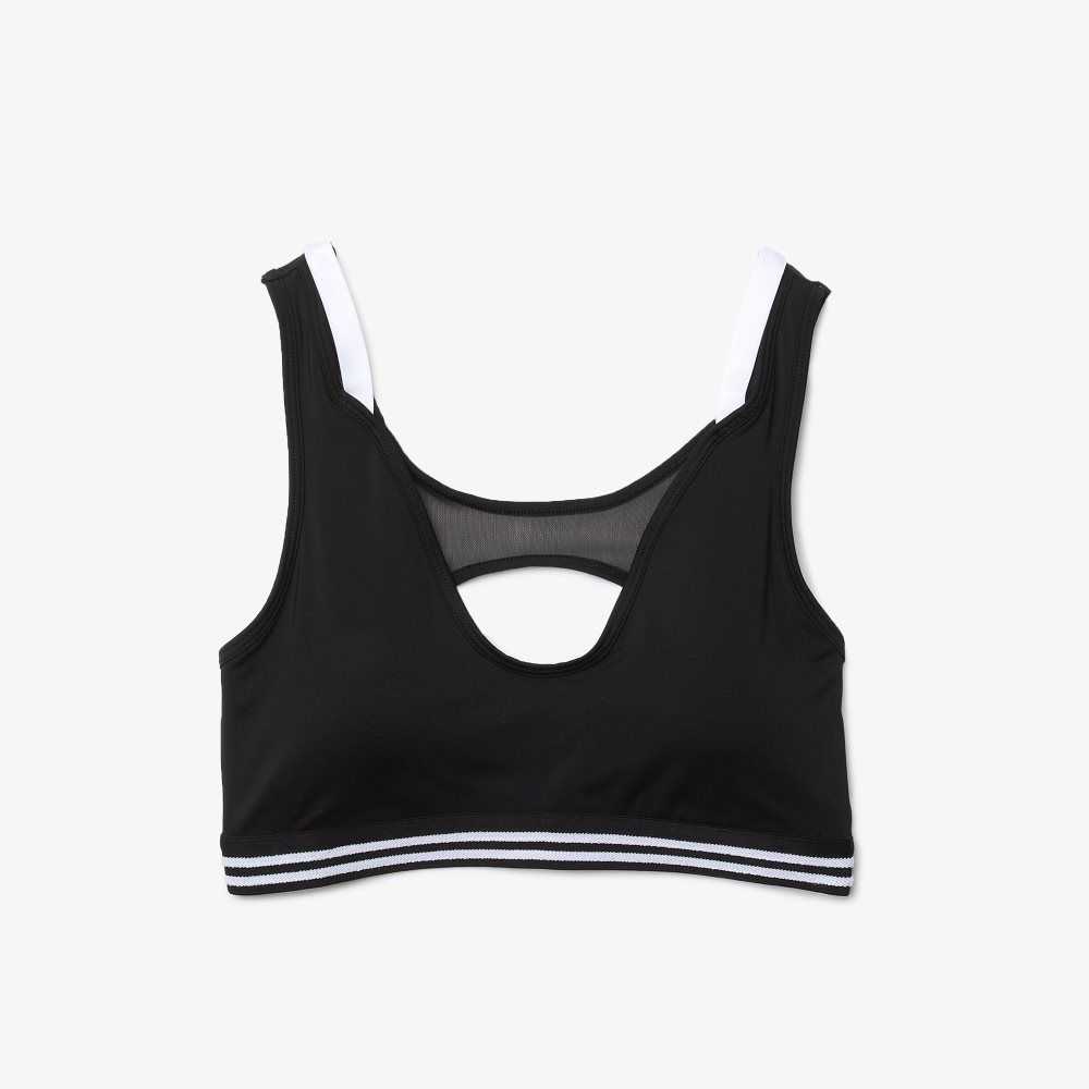 Black / White / Black Lacoste SPORT Contrast Accents Sports Bra | ZKBVSM-735