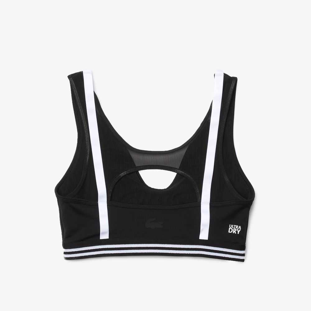 Black / White / Black Lacoste SPORT Contrast Accents Sports Bra | ZKBVSM-735