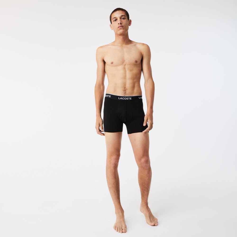 Black / White / Grey Chine Lacoste Long Stretch Cotton Boxer Brief 3-Pack | FEUDOT-120