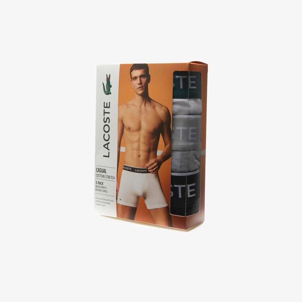 Black / White / Grey Chine Lacoste Long Stretch Cotton Boxer Brief 3-Pack | FEUDOT-120