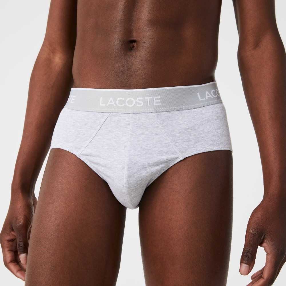 Black / White / Grey Chine Lacoste Pack Of 3 Casual Briefs | OFMUSP-701