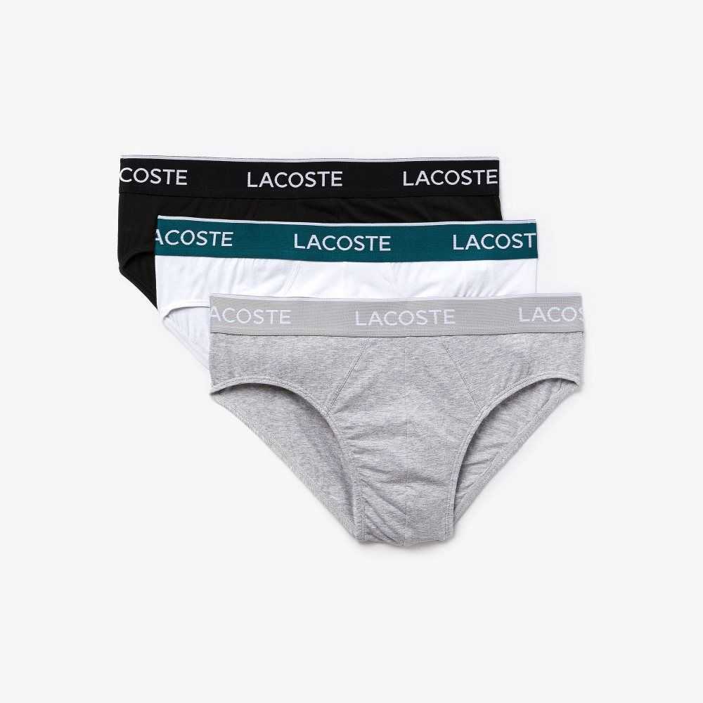 Black / White / Grey Chine Lacoste Pack Of 3 Casual Briefs | OFMUSP-701