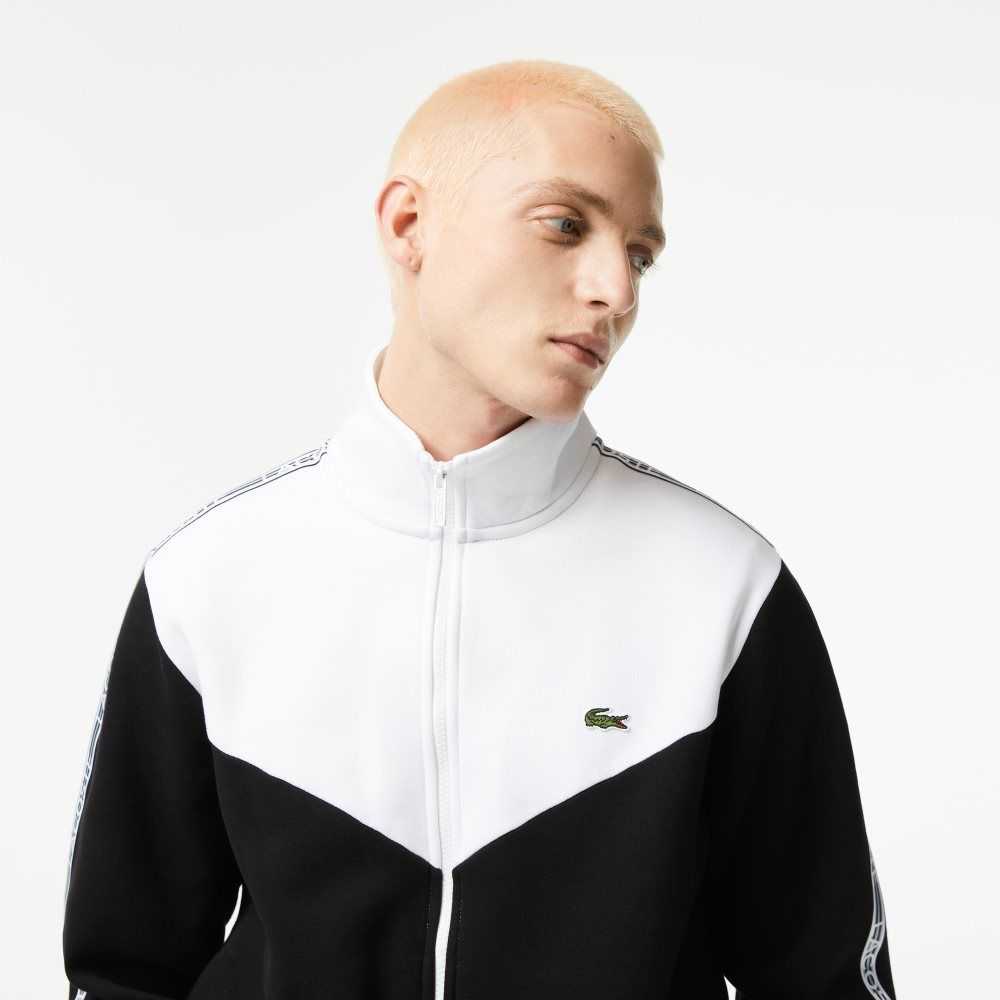 Black / White Lacoste Classic Fit Colorblock Zipped Sweatshirt | RBYIQM-643