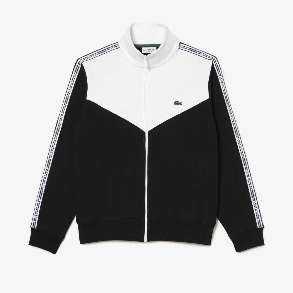 Black / White Lacoste Classic Fit Colorblock Zipped Sweatshirt | RBYIQM-643