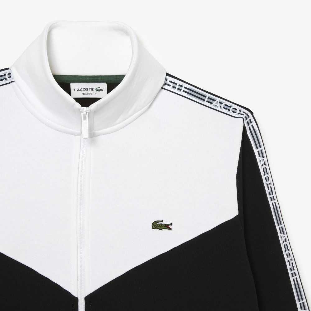 Black / White Lacoste Classic Fit Colorblock Zipped Sweatshirt | RBYIQM-643