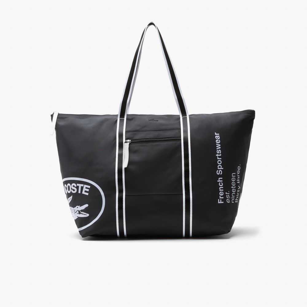 Black White Lacoste Contrast Print Collapsible Weekend Bag | GAPDKW-917