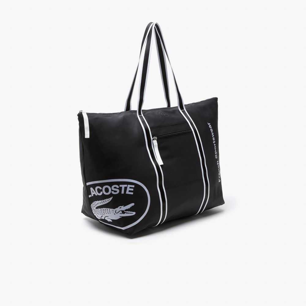 Black White Lacoste Contrast Print Collapsible Weekend Bag | GAPDKW-917