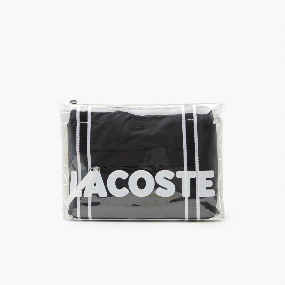 Black White Lacoste Contrast Print Collapsible Weekend Bag | GAPDKW-917