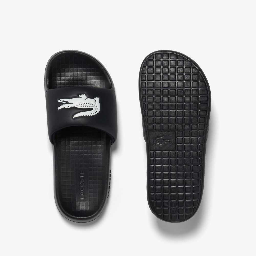 Black/White Lacoste Croco 1.0 Slides | VOTYJA-749