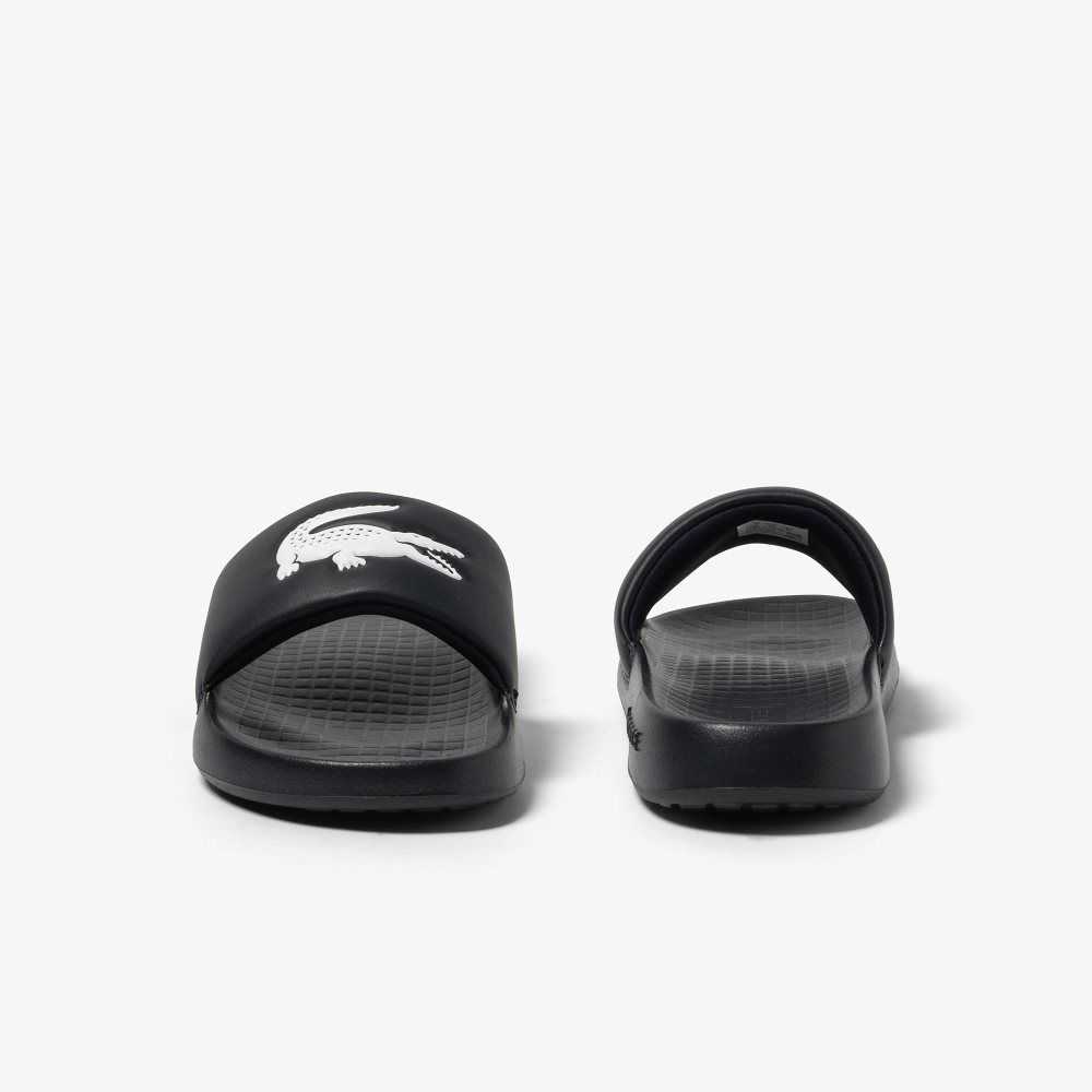 Black/White Lacoste Croco 1.0 Slides | VOTYJA-749