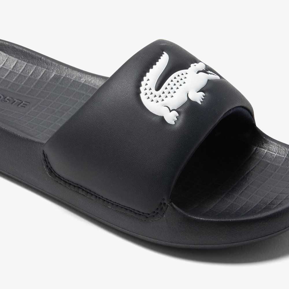 Black/White Lacoste Croco 1.0 Slides | VOTYJA-749