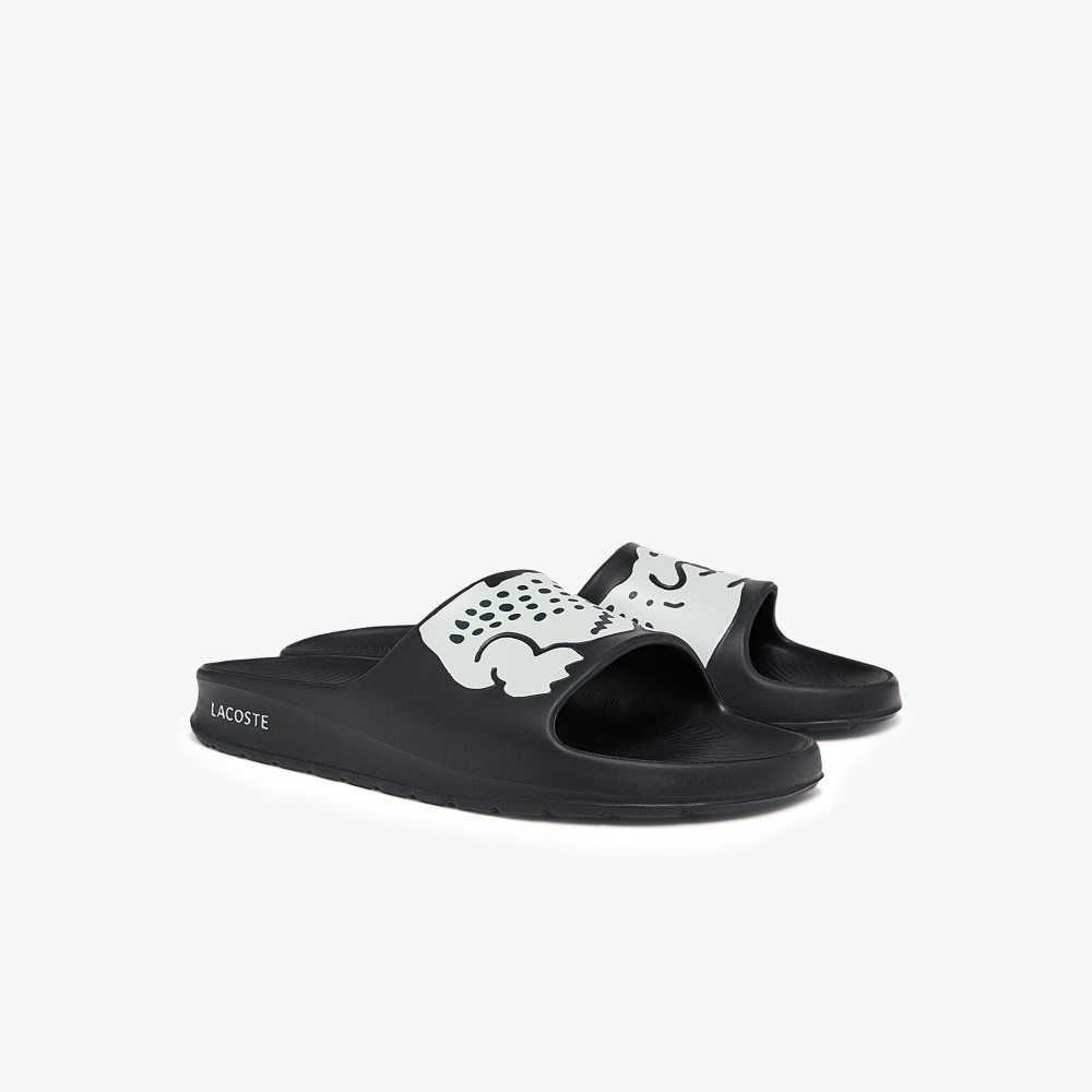 Black/White Lacoste Croco 2.0 Slides | SACPWJ-786