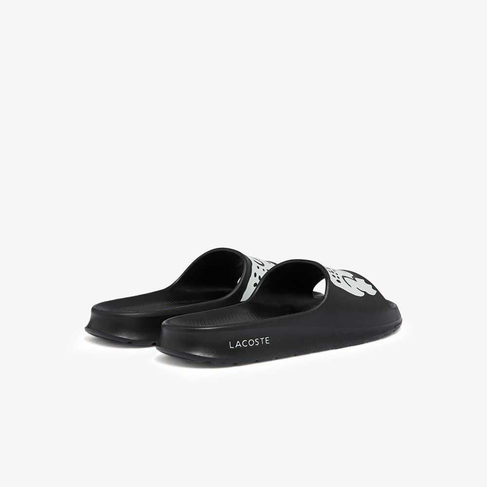 Black/White Lacoste Croco 2.0 Slides | SACPWJ-786