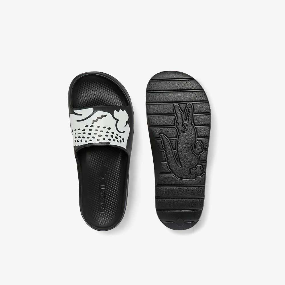 Black/White Lacoste Croco 2.0 Slides | SACPWJ-786