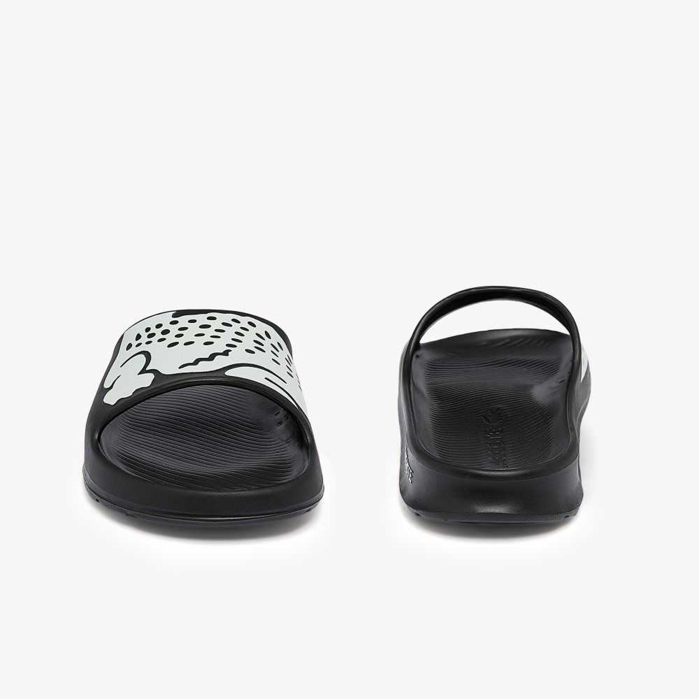 Black/White Lacoste Croco 2.0 Slides | SACPWJ-786