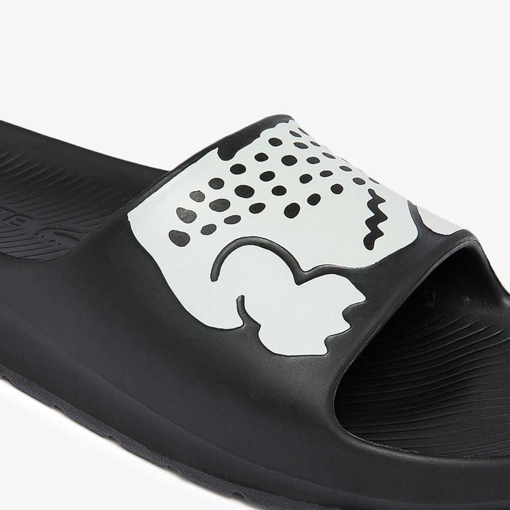 Black/White Lacoste Croco 2.0 Slides | SACPWJ-786