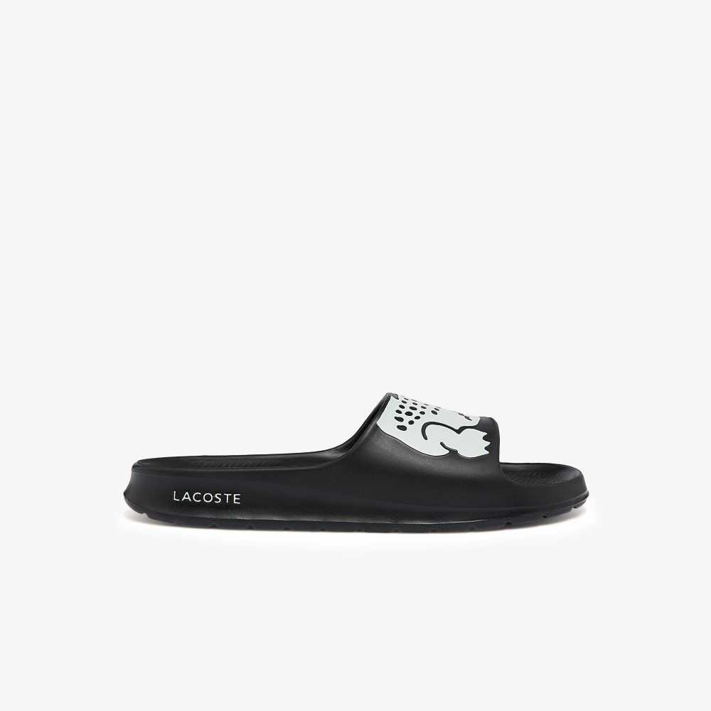 Black/White Lacoste Croco 2.0 Slides | SACPWJ-786