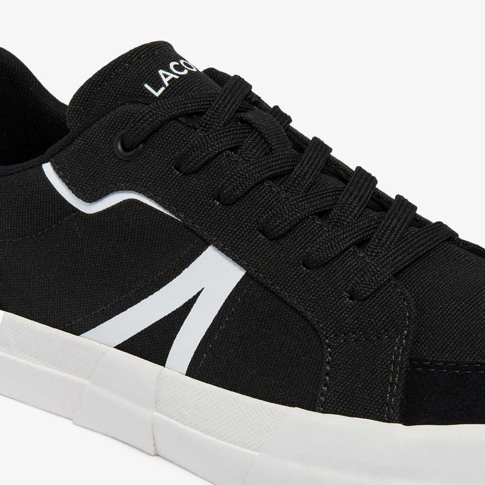 Black/White Lacoste L004 Canvas Sneakers | YHIBCA-819