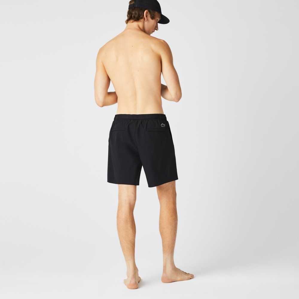 Black / White Lacoste Nautical Print Swim Shorts | PQSRWT-427