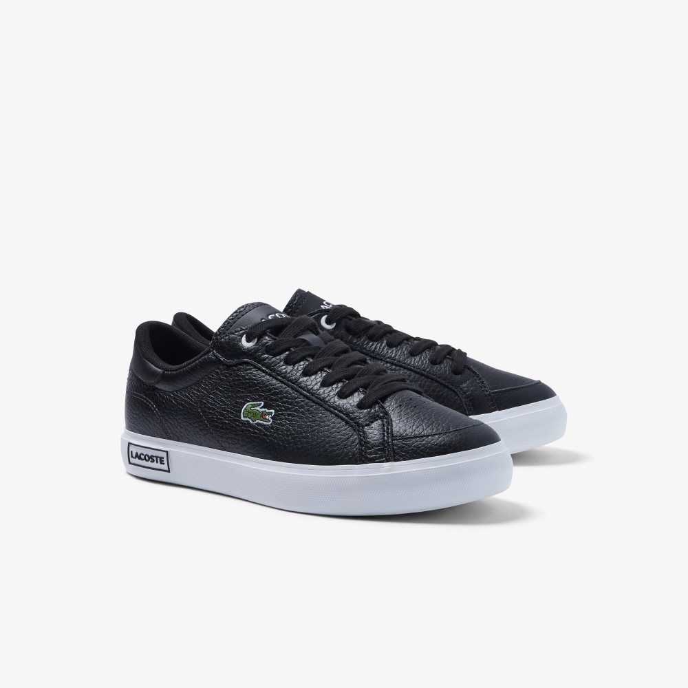 Black/White Lacoste Powercourt Leather Detailed Sneakers | HTERPD-863