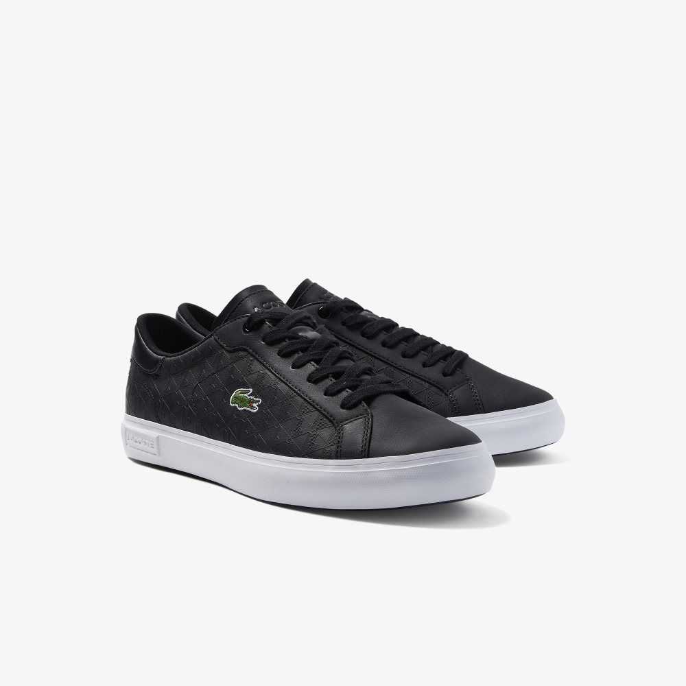 Black/White Lacoste Powercourt Leather Sneakers | AJGKZB-968