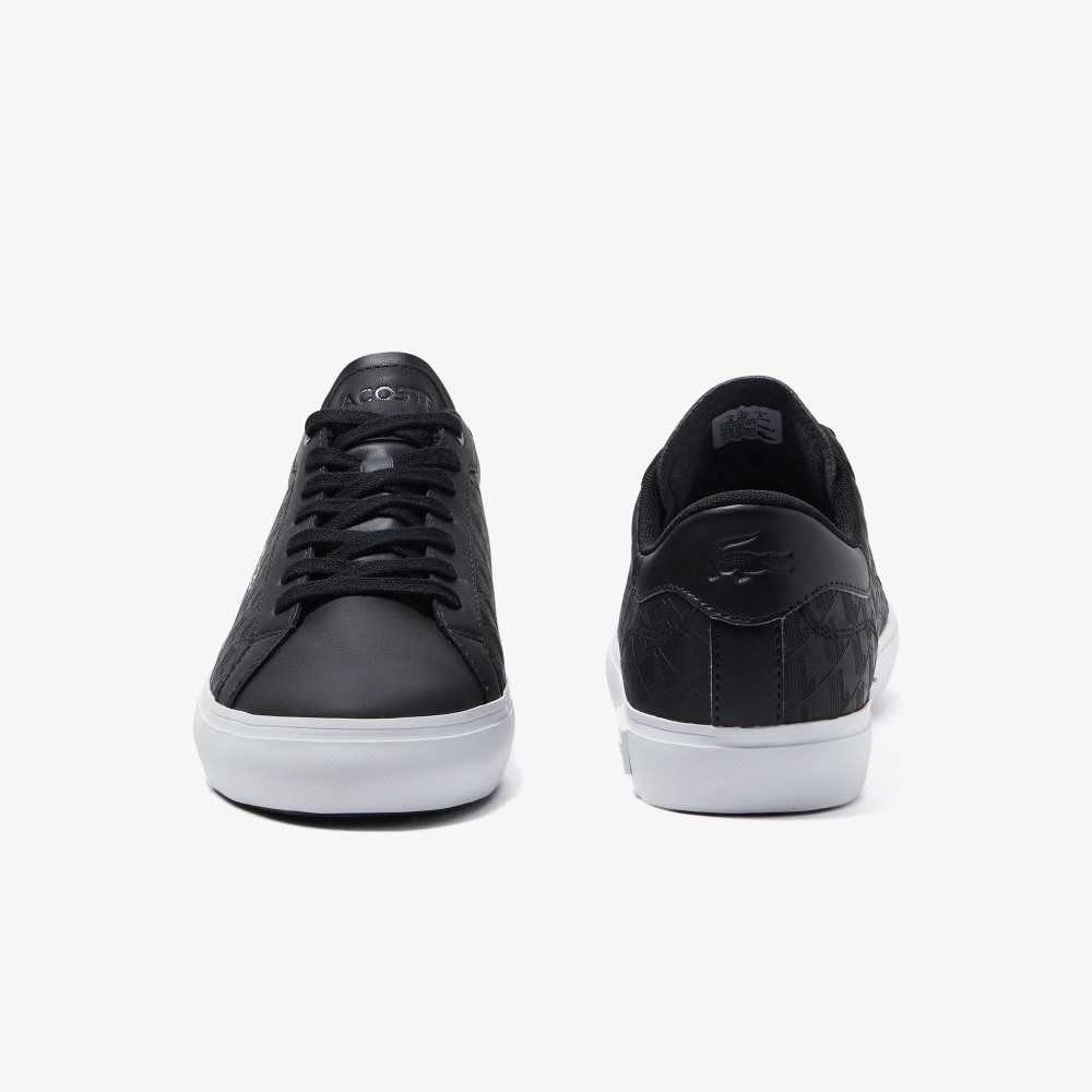 Black/White Lacoste Powercourt Leather Sneakers | AJGKZB-968