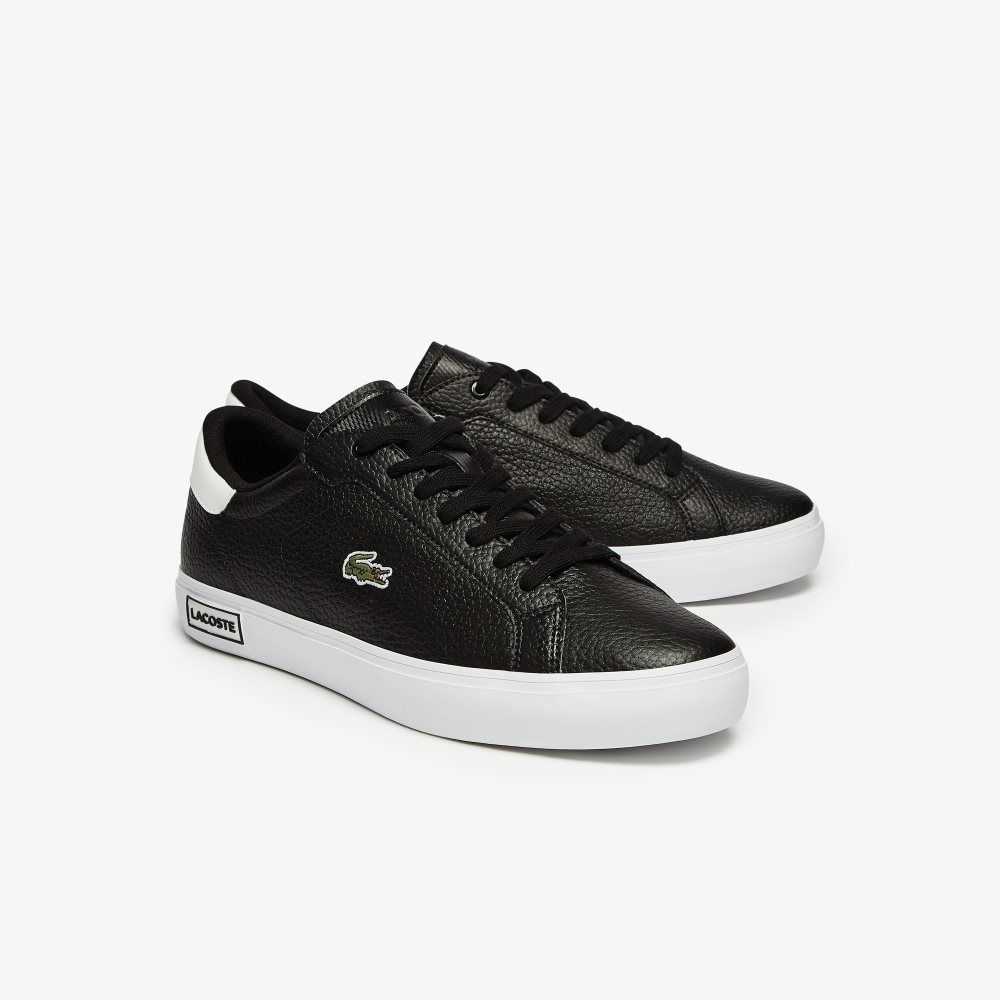 Black/White Lacoste Powercourt Leather Sneakers | LIQCZY-836