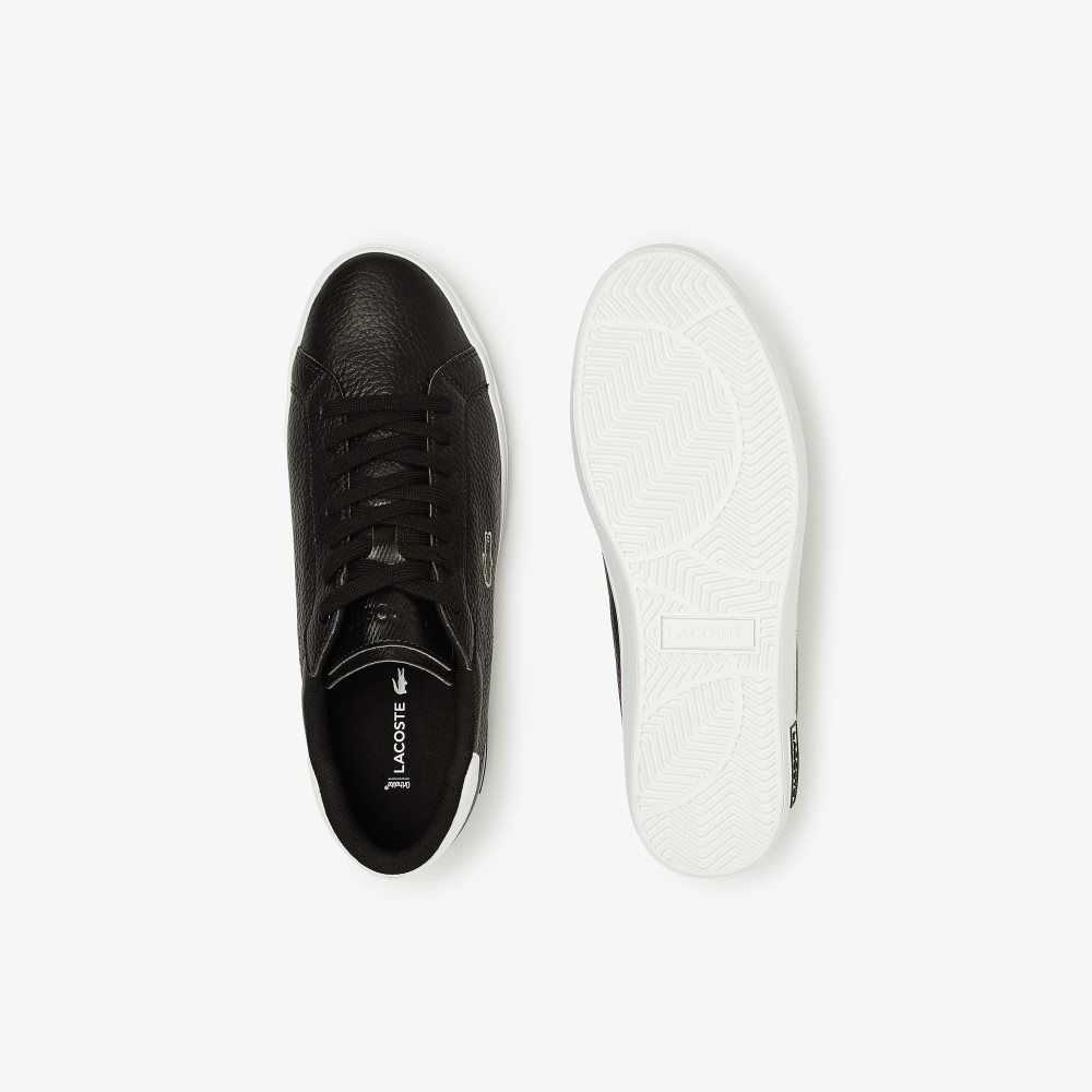 Black/White Lacoste Powercourt Leather Sneakers | LIQCZY-836