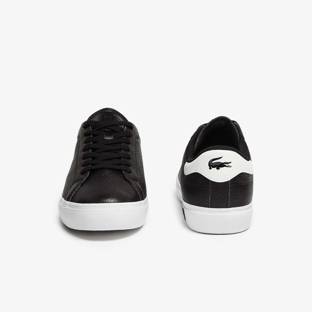 Black/White Lacoste Powercourt Leather Sneakers | LIQCZY-836