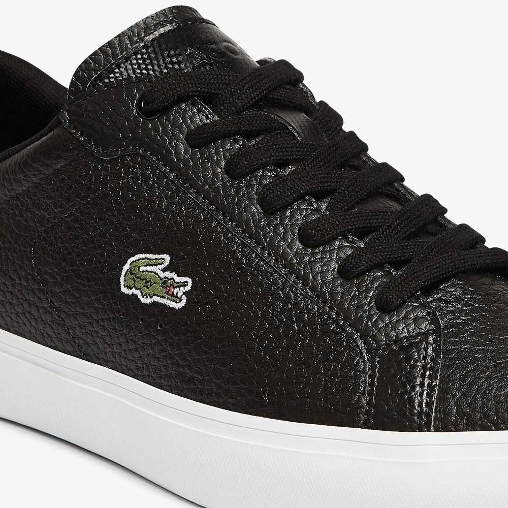 Black/White Lacoste Powercourt Leather Sneakers | LIQCZY-836