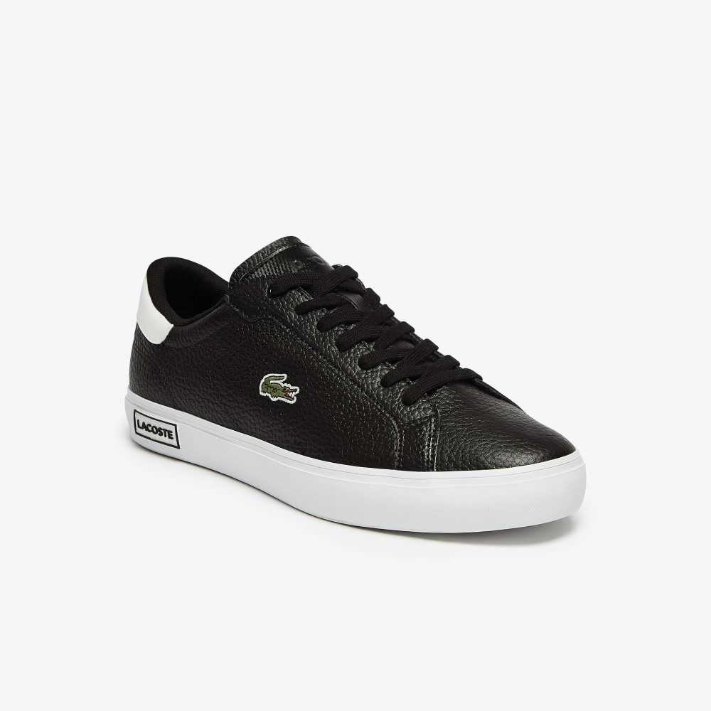 Black/White Lacoste Powercourt Leather Sneakers | LIQCZY-836